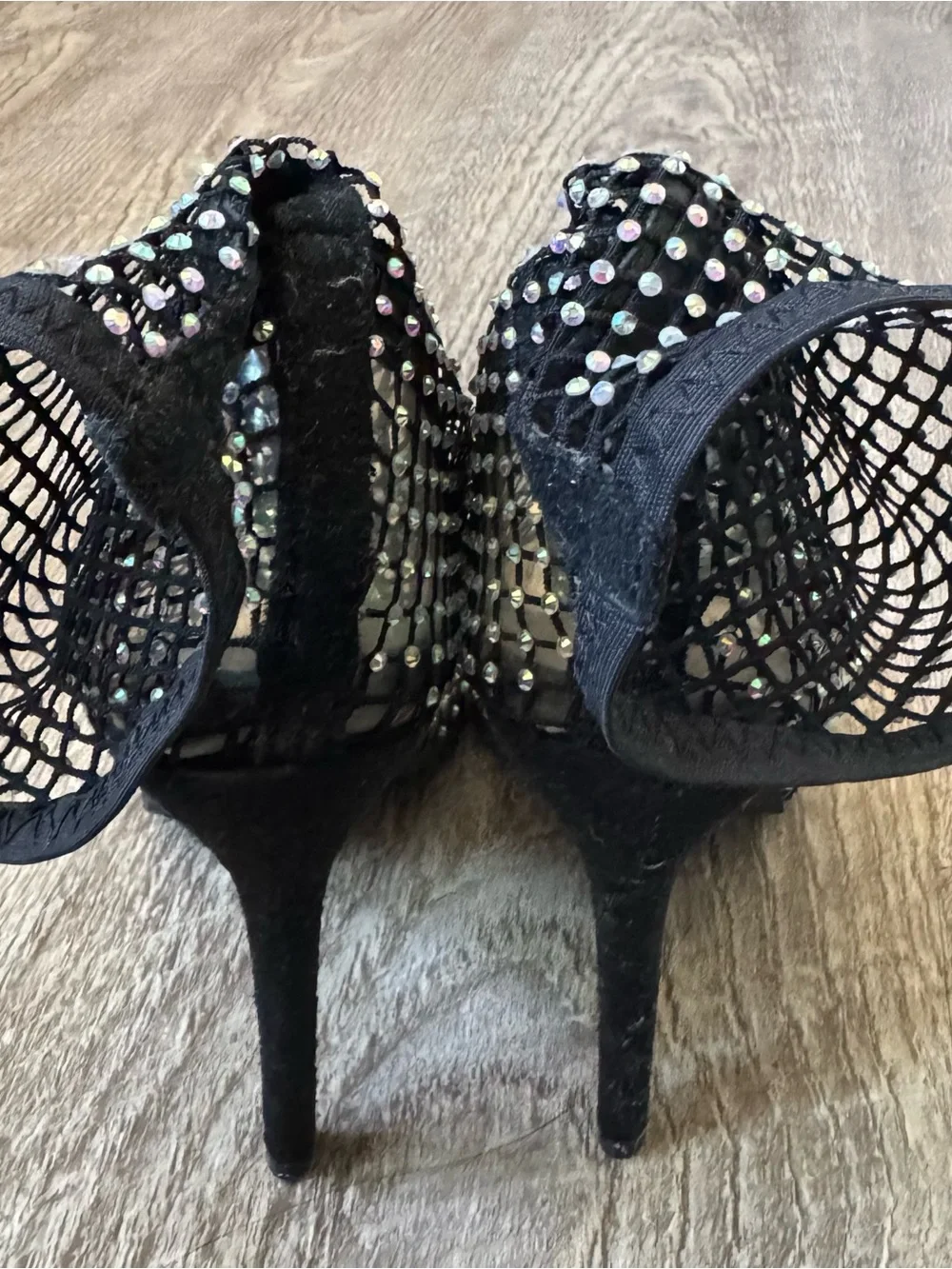 Public Desire Black Crystal Fishnet Mesh Pointed Toe Sock Booties UK 4 US 6